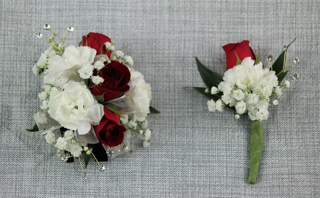 3 Red Rose, 3 White Minis, Baby's Breath and Rhinestones from Flowers by Ray and Sharon in Muskegon, MI